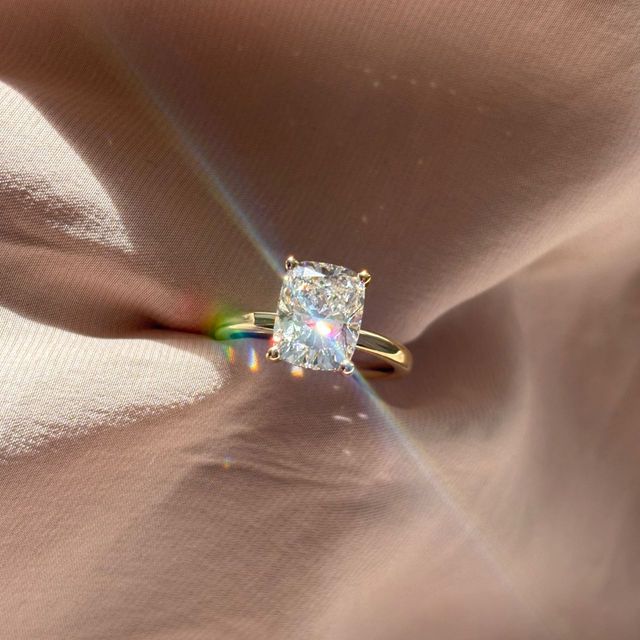 3.30 Carat Lab Grown Elongated Cushion Diamond Hidden Halo Engagement Ring in Yellow Gold - Kate