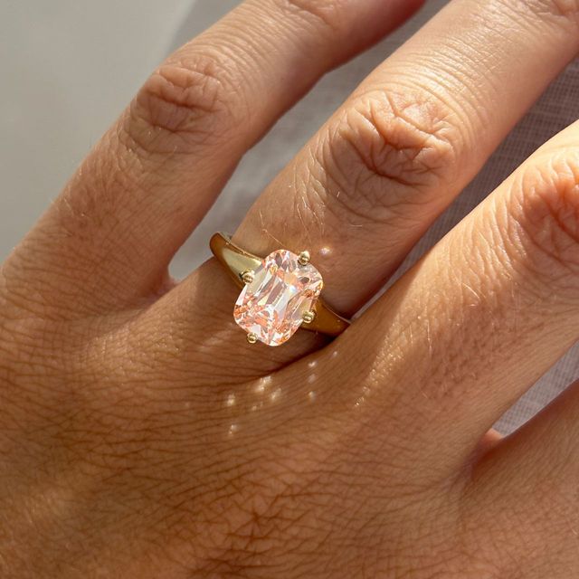 3 Carat Elongated Cushion Pink Diamond Solitaire Engagement Ring in Yellow Gold - Blair