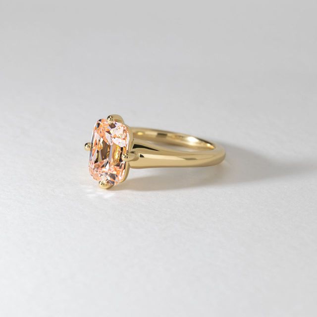 3 Carat Elongated Cushion Pink Diamond Solitaire Engagement Ring in Yellow Gold - Blair