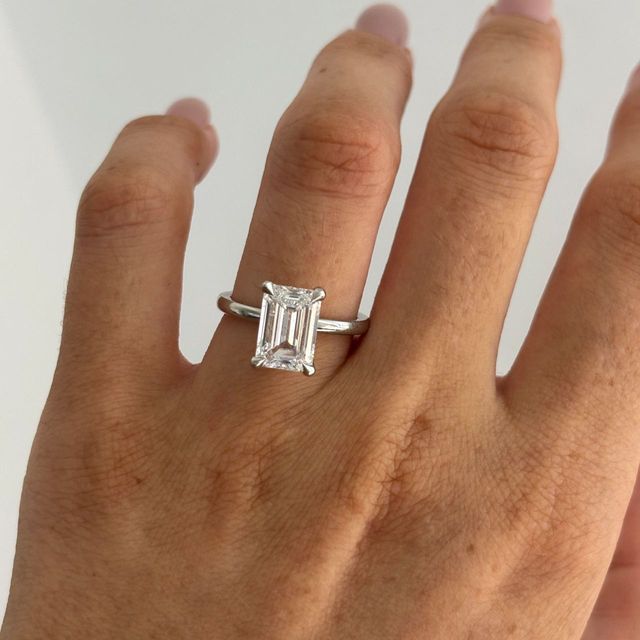 3.20 Carat Lab Grown Emerald Cut Diamond Solitaire Engagement Ring in Platinum - Chelsea