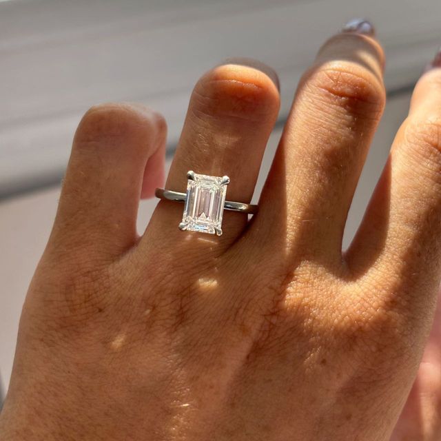 3.20 Carat Lab Grown Emerald Cut Diamond Solitaire Engagement Ring in Platinum - Chelsea