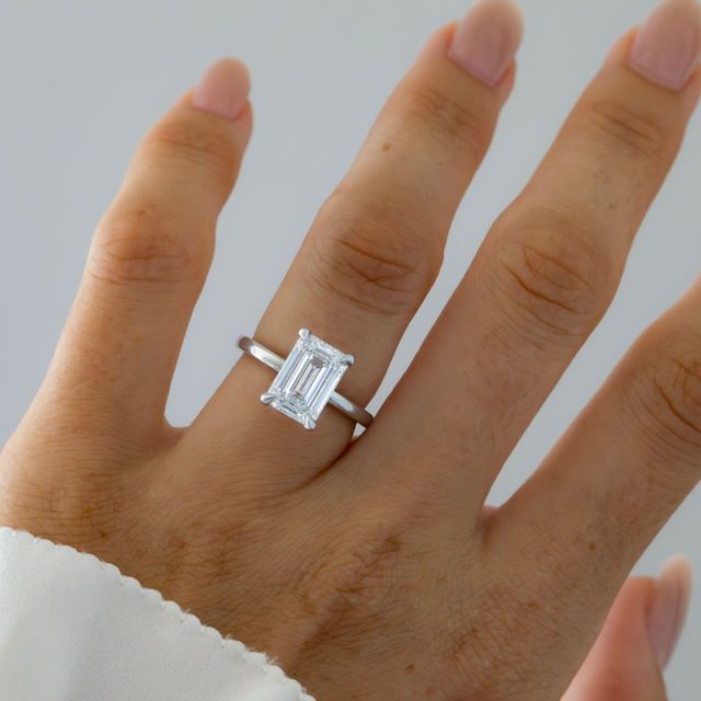 3.20 Carat Lab Grown Emerald Cut Diamond Solitaire Engagement Ring in Platinum - Chelsea