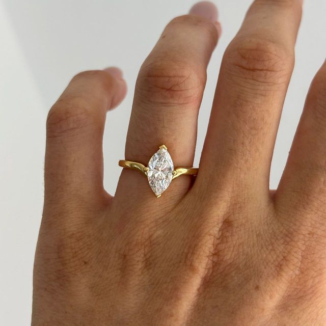 1.50 Carat Lab Grown Marquise Diamond Solitaire Engagement Ring in Yellow Gold - Ferre