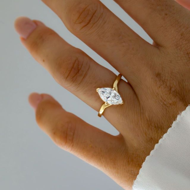 1.50 Carat Lab Grown Marquise Diamond Solitaire Engagement Ring in Yellow Gold - Ferre