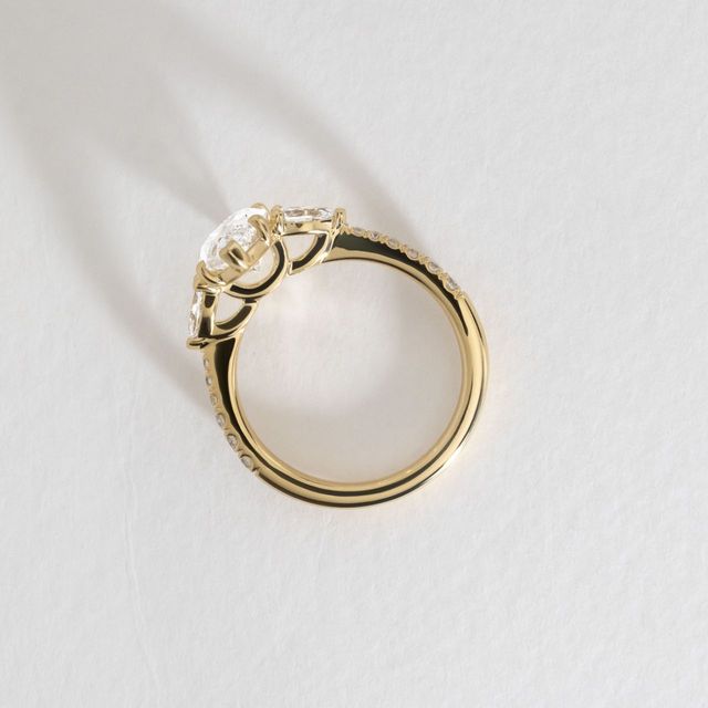 2 Carat Lab Grown Marquise Diamond Trilogy Engagement Ring in Yellow Gold - Vivian Pavé