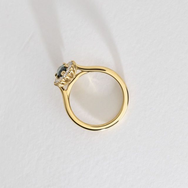 1.38 Carat Natural Marquise Teal Sapphire Cluster Engagement Ring in Yellow Gold - Windermere