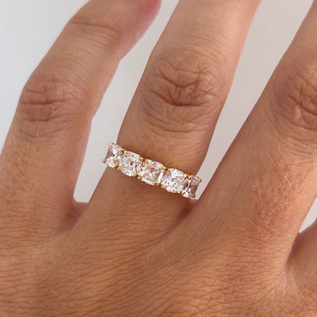 1.50 Carat Lab Grown Old Mine Cushion Cut Diamond Wedding Band in Yellow Gold - Bespoke