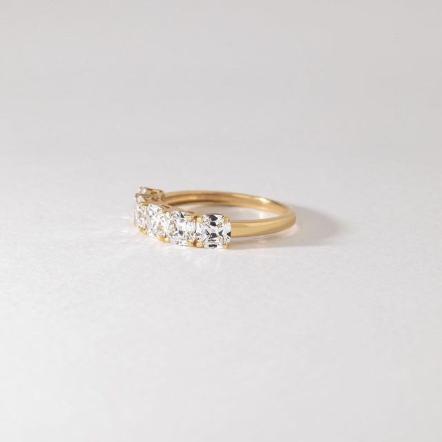 1.50 Carat Lab Grown Old Mine Cushion Cut Diamond Wedding Band in Yellow Gold - Bespoke