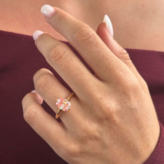 2.39 Carat Elongated Cushion Old Mine Cut Pink Diamond Solitaire Engagement Ring in Yellow Gold - Blair