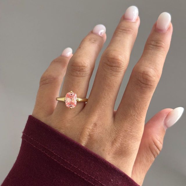 2.39 Carat Elongated Cushion Old Mine Cut Pink Diamond Solitaire Engagement Ring in Yellow Gold - Blair