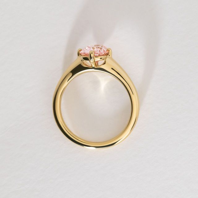 2.39 Carat Elongated Cushion Old Mine Cut Pink Diamond Solitaire Engagement Ring in Yellow Gold - Blair