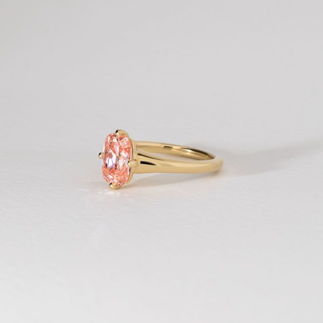 2.39 Carat Elongated Cushion Old Mine Cut Pink Diamond Solitaire Engagement Ring in Yellow Gold - Blair