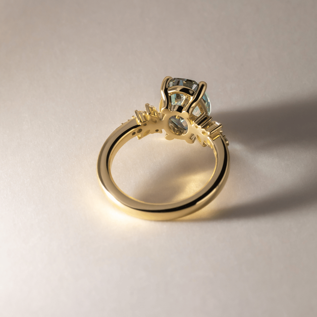 2.50 Carat Lab Grown Oval Green Diamond Cluster Engagement Ring in Yellow Gold - Sphinx