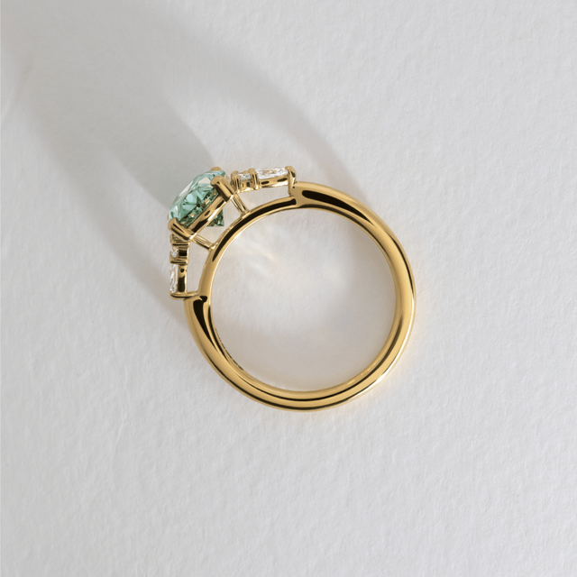 3 Carat Lab Grown Oval Green Diamond Cluster Engagement Ring in Yellow Gold - Nanami