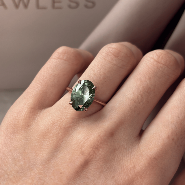 4.30 Carat Lab Grown Oval Green Diamond Solitaire Engagement Ring in Rose Gold - Aerin