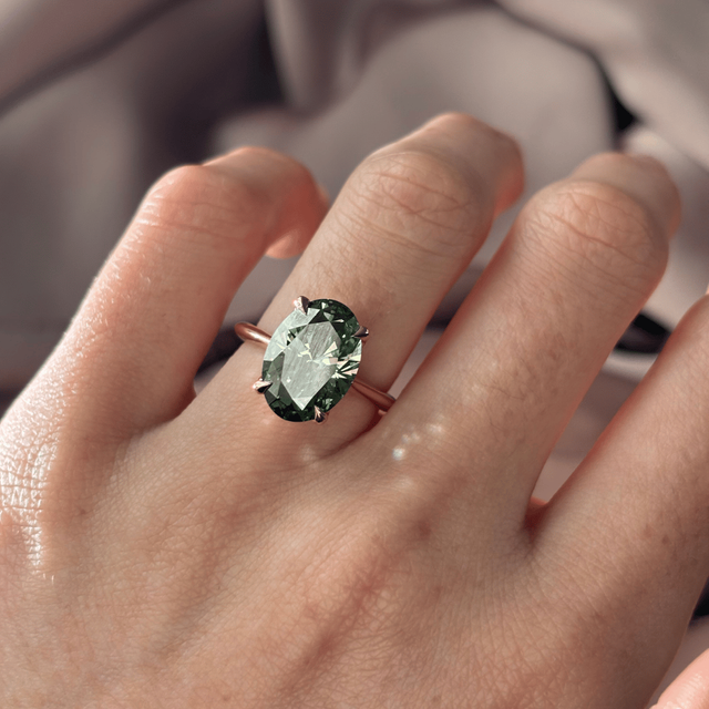 4.30 Carat Lab Grown Oval Green Diamond Solitaire Engagement Ring in Rose Gold - Aerin