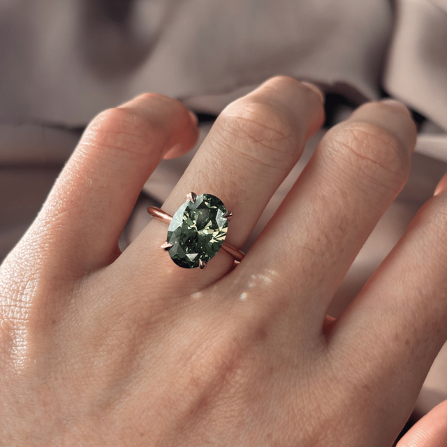4.30 Carat Lab Grown Oval Green Diamond Solitaire Engagement Ring in Rose Gold - Aerin