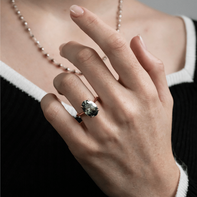 4.30 Carat Lab Grown Oval Green Diamond Solitaire Engagement Ring in Rose Gold - Aerin