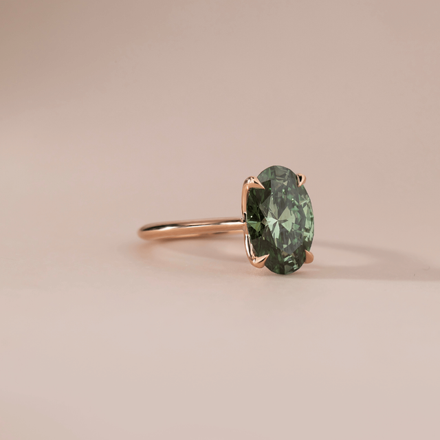 4.30 Carat Lab Grown Oval Green Diamond Solitaire Engagement Ring in Rose Gold - Aerin