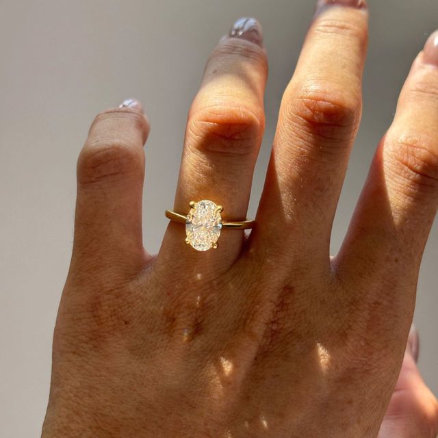 2.50 Carat Lab Grown Oval Diamond Hidden Halo Engagement Ring in Yellow Gold - Geraldine
