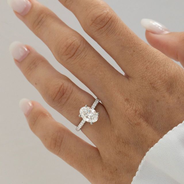 2 Carat Lab Grown Oval Diamond Band Engagement Ring in Platinum - Jiani Customised