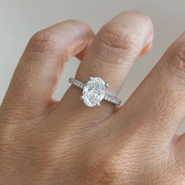 2 Carat Lab Grown Oval Diamond Band Engagement Ring in Platinum - Jiani Customised