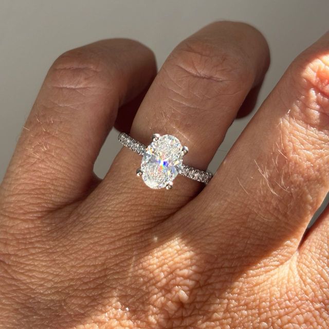 2 Carat Lab Grown Oval Diamond Band Engagement Ring in Platinum - Jiani Customised