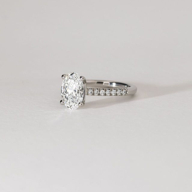 2 Carat Lab Grown Oval Diamond Band Engagement Ring in Platinum - Jiani Customised