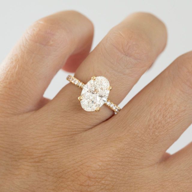 3 Carat Lab Grown Oval Diamond Hidden Halo Engagement Ring in Yellow Gold - Samara