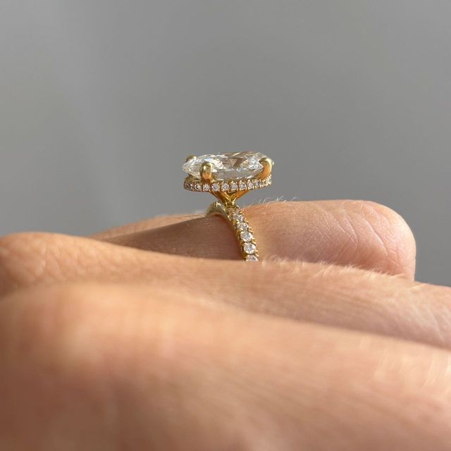 3 Carat Lab Grown Oval Diamond Hidden Halo Engagement Ring in Yellow Gold - Samara