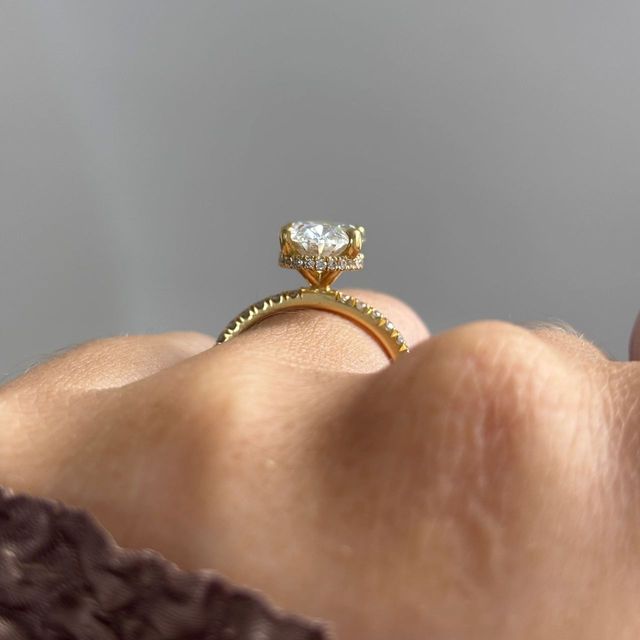 3 Carat Lab Grown Oval Diamond Hidden Halo Engagement Ring in Yellow Gold - Samara