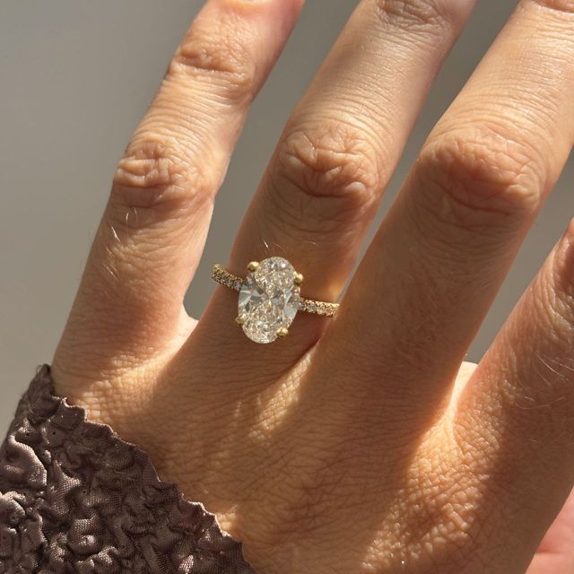 3 Carat Lab Grown Oval Diamond Hidden Halo Engagement Ring in Yellow Gold - Samara