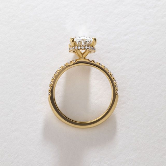 3 Carat Lab Grown Oval Diamond Hidden Halo Engagement Ring in Yellow Gold - Samara