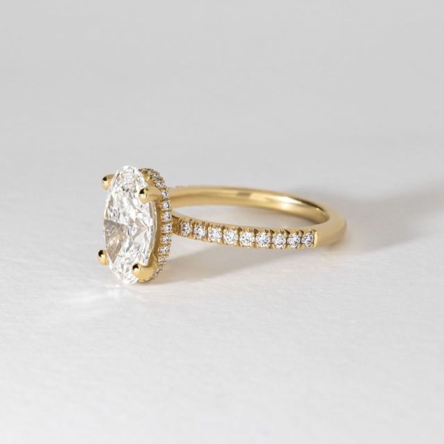 3 Carat Lab Grown Oval Diamond Hidden Halo Engagement Ring in Yellow Gold - Samara