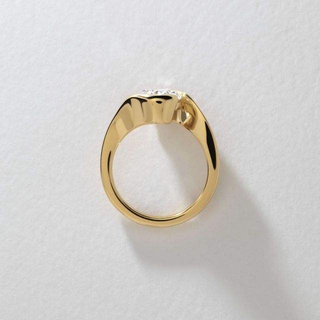 3 Carat Lab Grown Oval Diamond Bezel Sculptural Engagement Ring in Yellow Gold - Solenne
