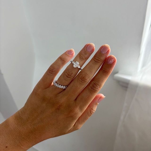 1.10 Carat Lab Grown Oval Diamond Trilogy Engagement Ring in Platinum - Vivian