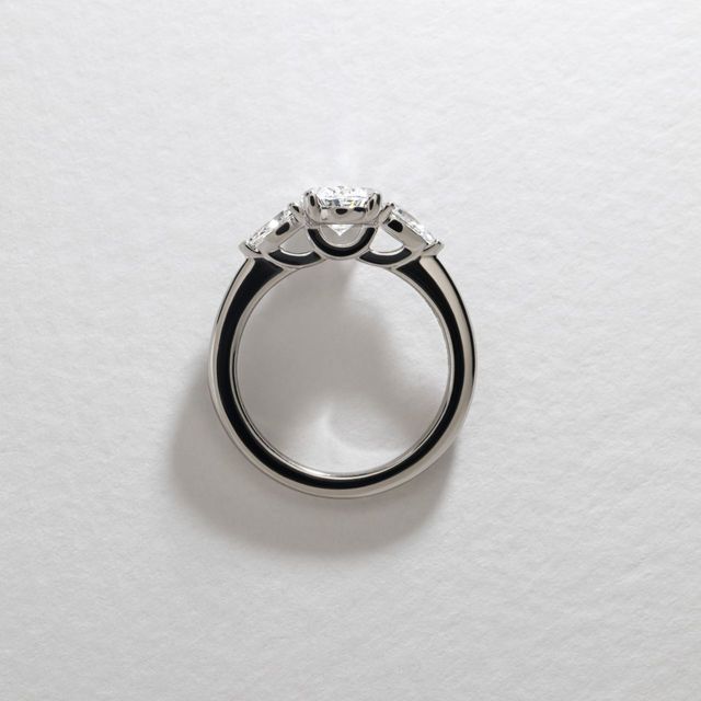 1.10 Carat Lab Grown Oval Diamond Trilogy Engagement Ring in Platinum - Vivian