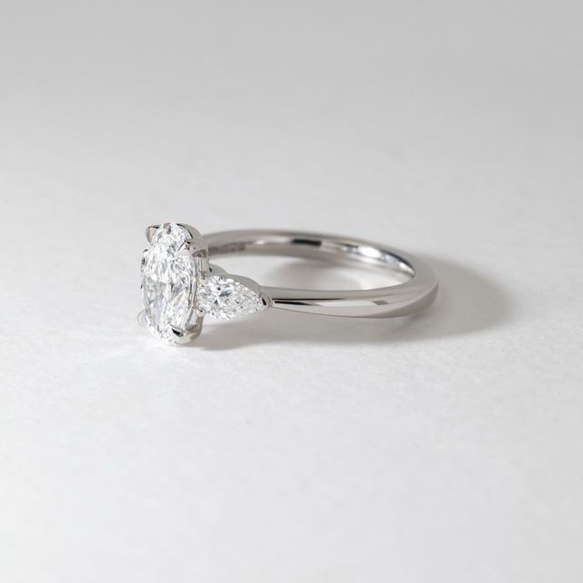 1.10 Carat Lab Grown Oval Diamond Trilogy Engagement Ring in Platinum - Vivian