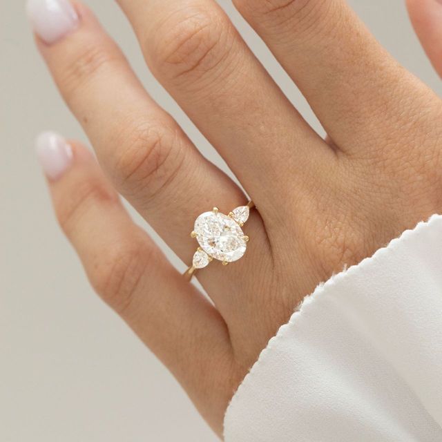 2.50 Carat Lab Grown Oval Diamond Trilogy Engagement Ring in Yellow Gold - Vivian