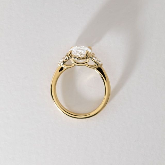 2.50 Carat Lab Grown Oval Diamond Trilogy Engagement Ring in Yellow Gold - Vivian