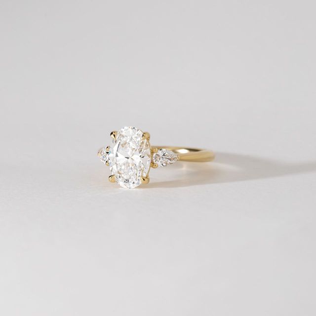 2.50 Carat Lab Grown Oval Diamond Trilogy Engagement Ring in Yellow Gold - Vivian