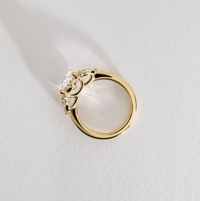 3 Carat Lab Grown Oval Diamond Trilogy Engagement Ring in Yellow Gold - Vivian