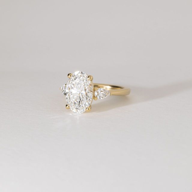 3 Carat Lab Grown Oval Diamond Trilogy Engagement Ring in Yellow Gold - Vivian