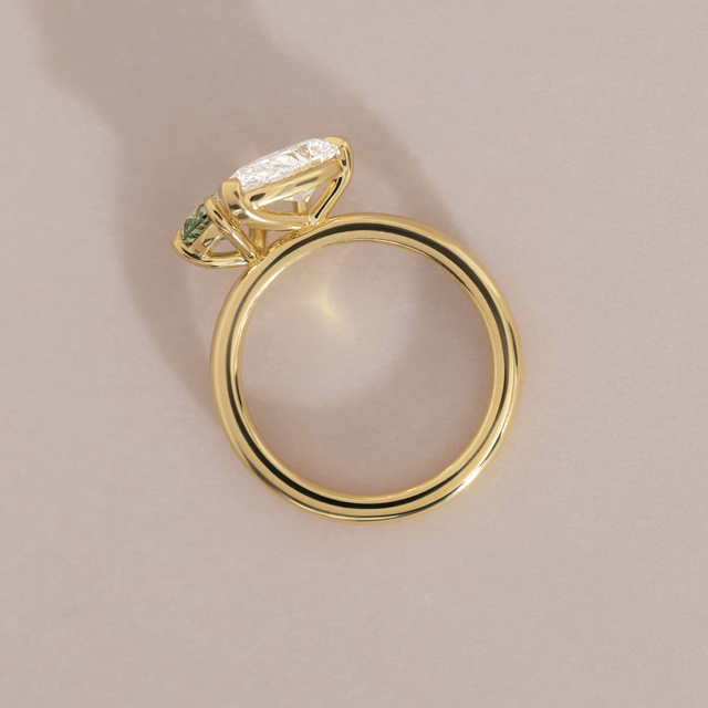 1.90 Carat Lab Grown Pear and Pear Green Diamond Toi Et Moi Engagement Ring in Yellow Gold