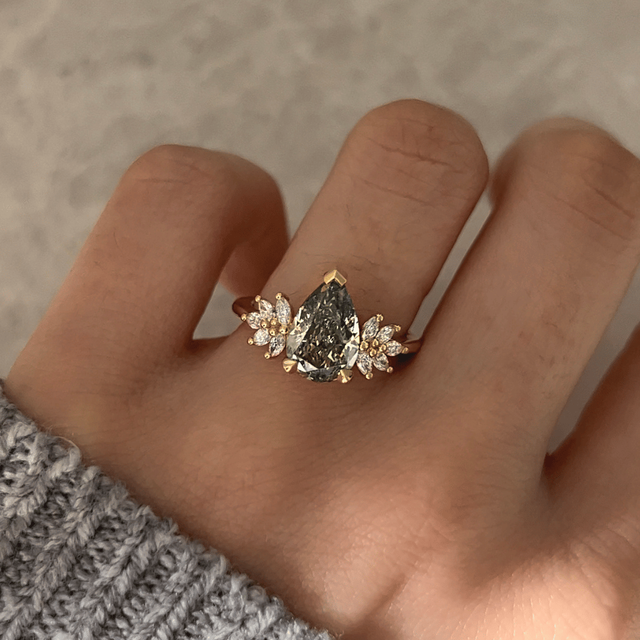 2.70 Carat Lab Grown Pear Green Diamond Cluster Engagement Ring in Yellow Gold - Anastasia