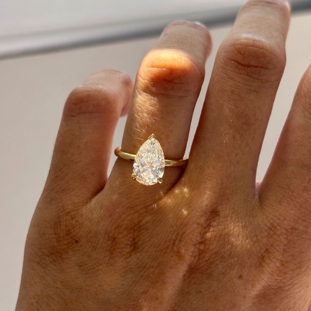 2.50 Carat Lab Grown Pear Diamond Solitaire Engagement Ring in Yellow Gold - Chelsea