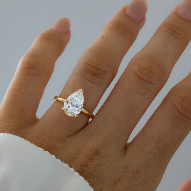 2.50 Carat Lab Grown Pear Diamond Solitaire Engagement Ring in Yellow Gold - Chelsea