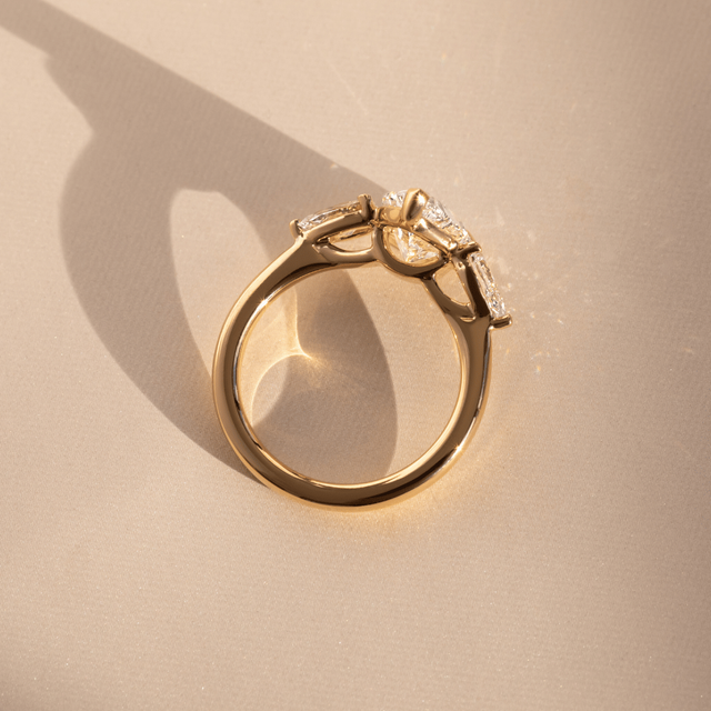 2 Carat Lab Grown Pear Diamond Trilogy Engagement Ring in Yellow Gold - Vivian