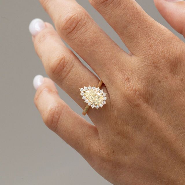 1.49 Carat Natural Pear Yellow Diamond Cluster Engagement Ring in Yellow Gold - Windermere