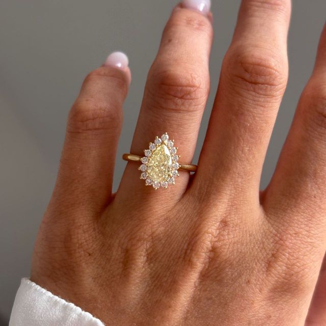 1.49 Carat Natural Pear Yellow Diamond Cluster Engagement Ring in Yellow Gold - Windermere